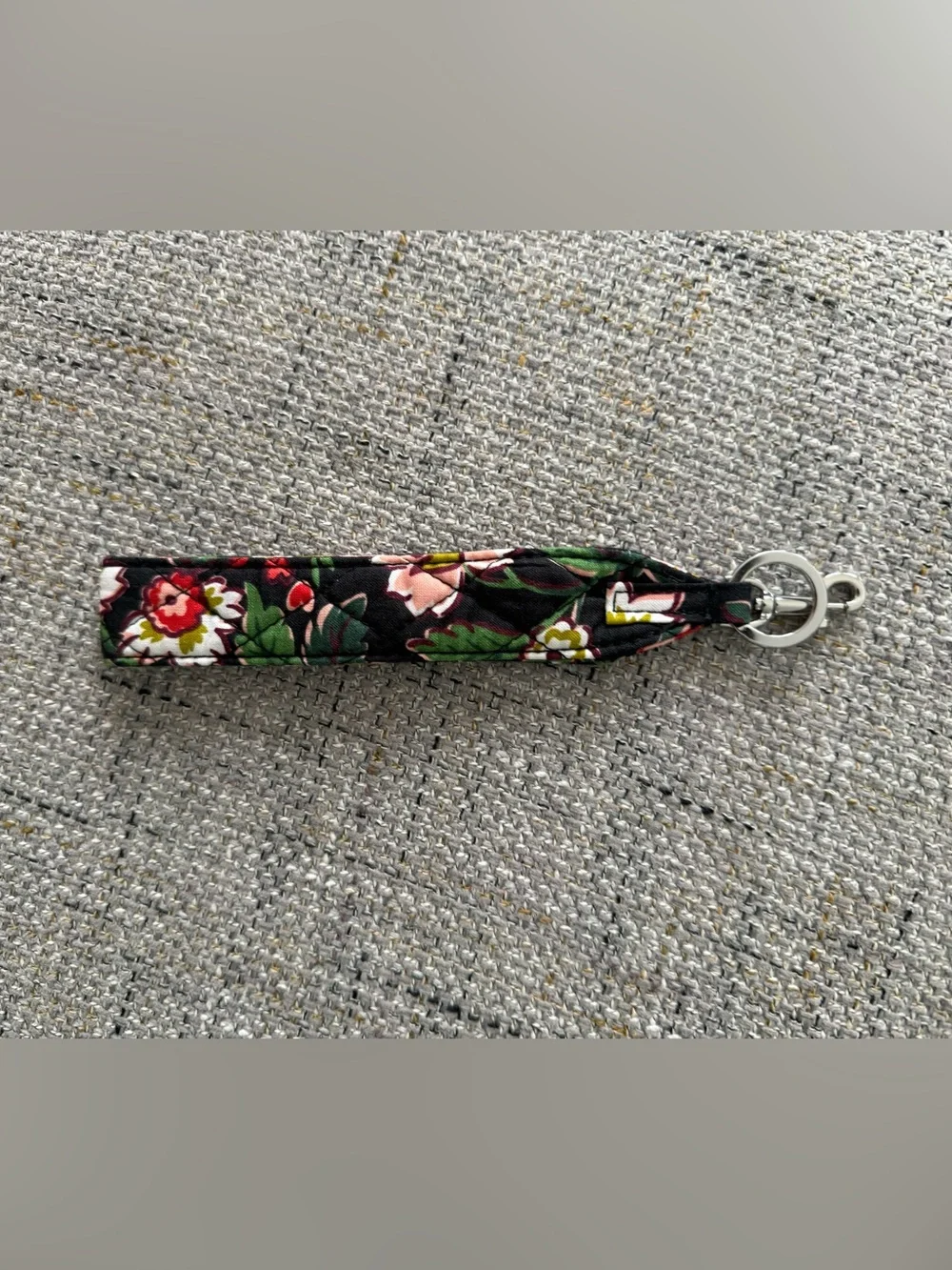 Vera Bradley Black Floral Key Wristlet with Pink & Green Accents
